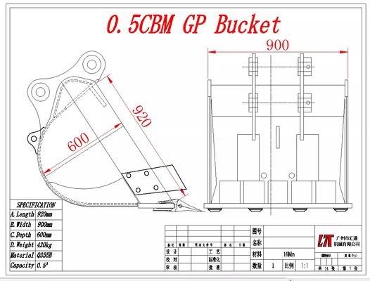 Escavatore GP Customized Bucket 12Ton Modello Standard Bucket Soil Dig Excavator Attachment